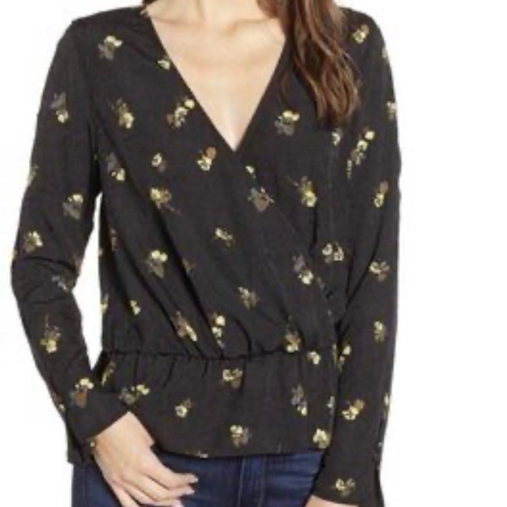 Chelsea28 Black Floral Wrap Top